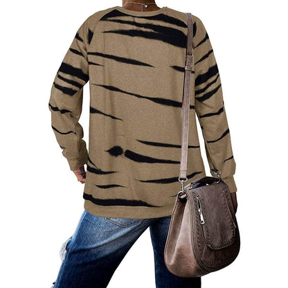 Womens Crewneck Long Sleeve Sweatshirts Striped Casual Tops Printed Loose Pullover Shirts DailySale
