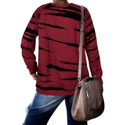 Womens Crewneck Long Sleeve Sweatshirts Striped Casual Tops Printed Loose Pullover Shirts DailySale
