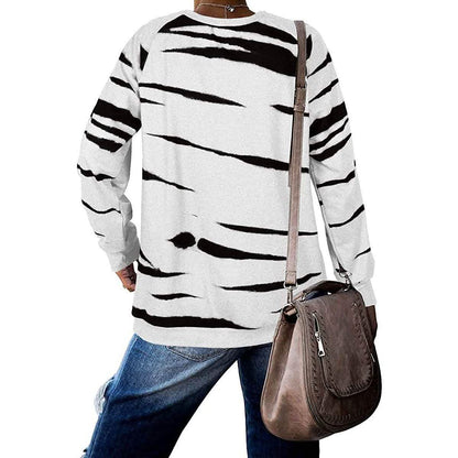 Womens Crewneck Long Sleeve Sweatshirts Striped Casual Tops Printed Loose Pullover Shirts DailySale