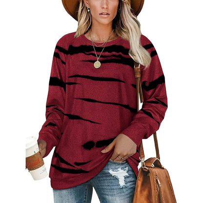 Womens Crewneck Long Sleeve Sweatshirts Striped Casual Tops Printed Loose Pullover Shirts DailySale
