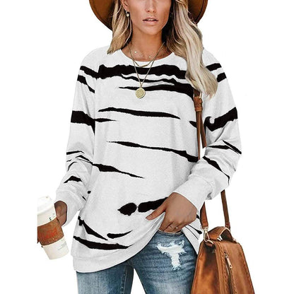 Womens Crewneck Long Sleeve Sweatshirts Striped Casual Tops Printed Loose Pullover Shirts DailySale