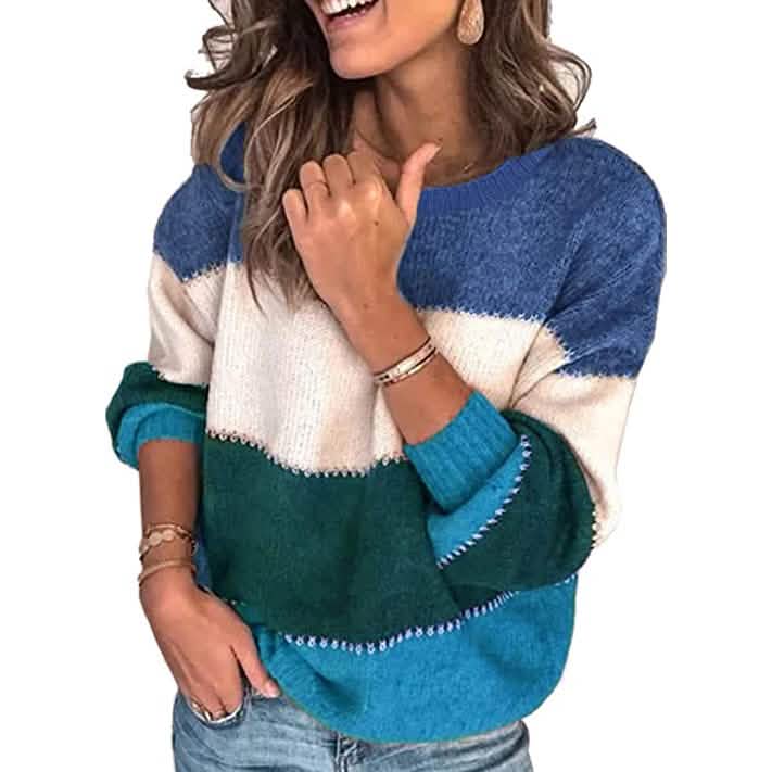 Women's Crewneck Patchwork Pullover Knit Sweater Top DailySale