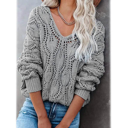 Women's Crochet Hollow Out Knitted V Neck Sweater DailySale
