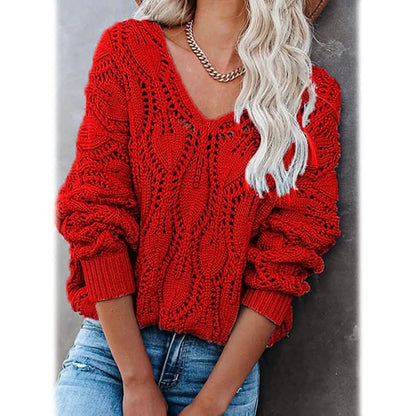 Women's Crochet Hollow Out Knitted V Neck Sweater DailySale