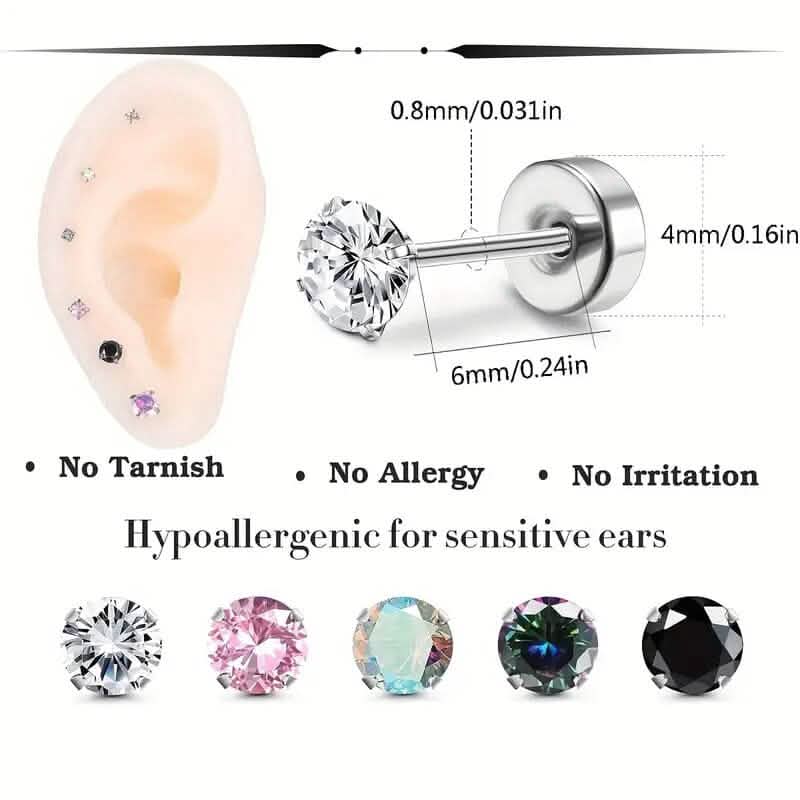 Women's Cubic Zirconia Surgical Stainless Steel Flat Back Earrings DailySale