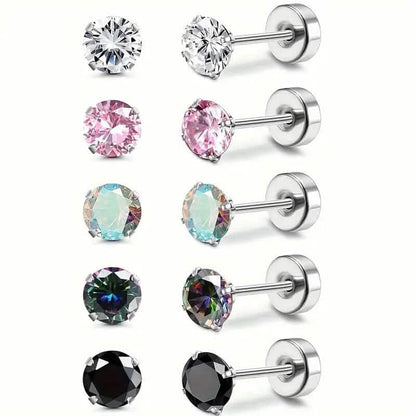 Women's Cubic Zirconia Surgical Stainless Steel Flat Back Earrings DailySale