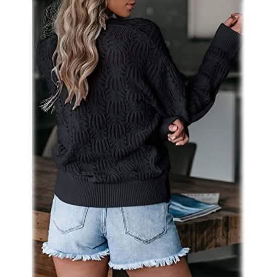 Women's Deep V Neck Long Sleeve Crochet Tops DailySale