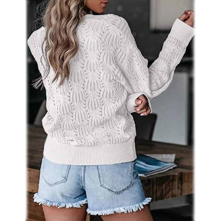Women's Deep V Neck Long Sleeve Crochet Tops DailySale