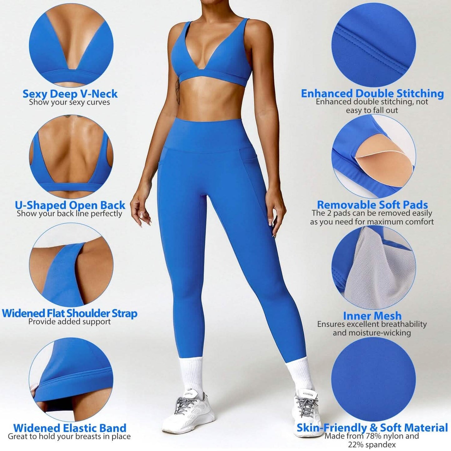 Women's Deep V-Neck U-Shaped Back Sports Bra DailySale