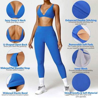 Women's Deep V-Neck U-Shaped Back Sports Bra DailySale