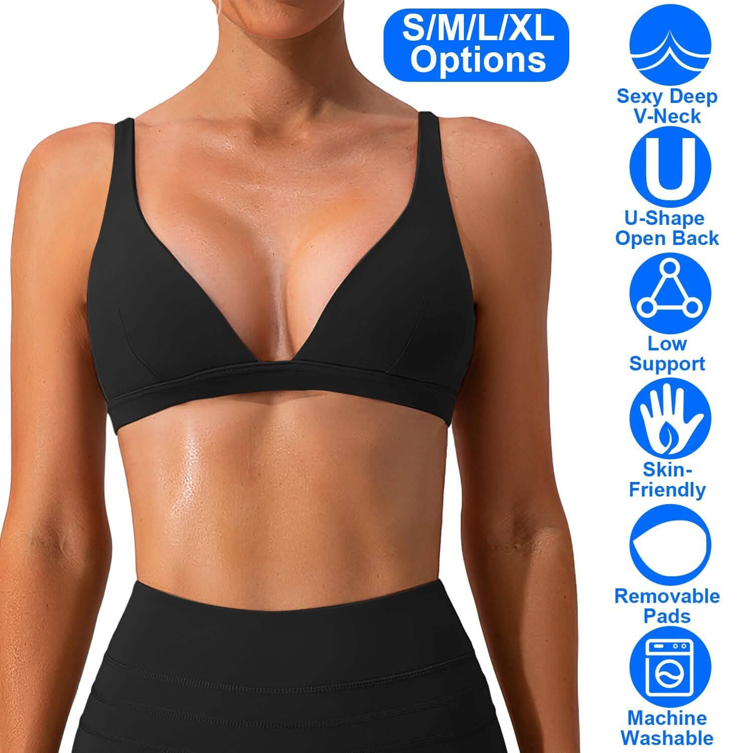 Women's Deep V-Neck U-Shaped Back Sports Bra DailySale