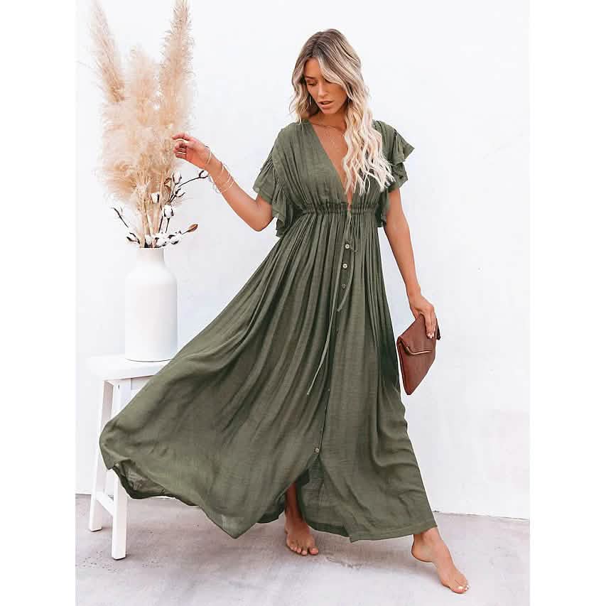 Women's Deep V Vacation Sexy Loose Dress DailySale
