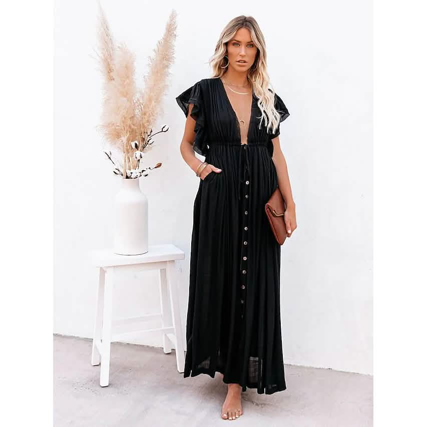 Women's Deep V Vacation Sexy Loose Dress DailySale