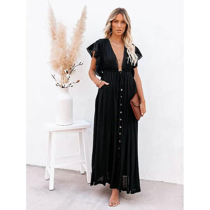 Women's Deep V Vacation Sexy Loose Dress DailySale