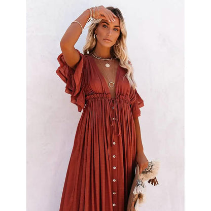 Women's Deep V Vacation Sexy Loose Dress DailySale