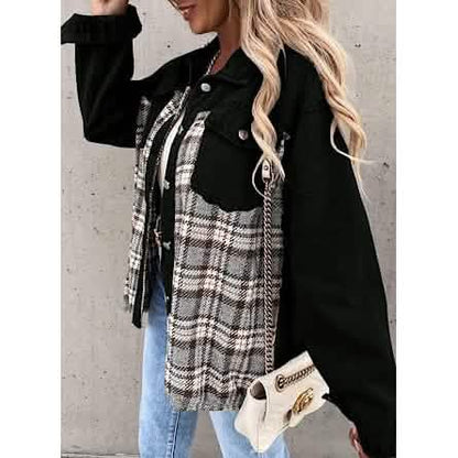 Women's Denim Jacket Long Sleeve Plaid Button Down Shirts Shacket DailySale