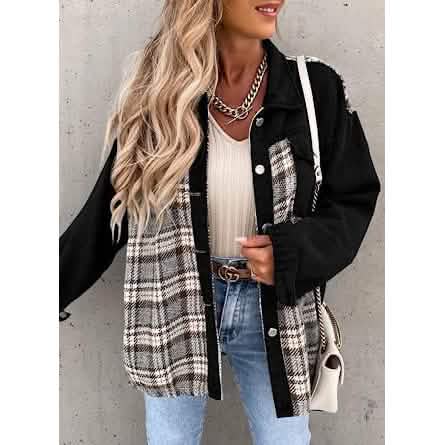 Women's Denim Jacket Long Sleeve Plaid Button Down Shirts Shacket DailySale