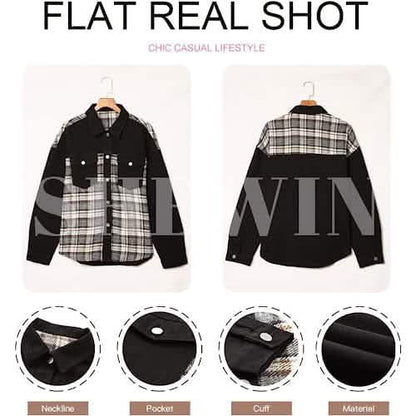 Women's Denim Jacket Long Sleeve Plaid Button Down Shirts Shacket DailySale