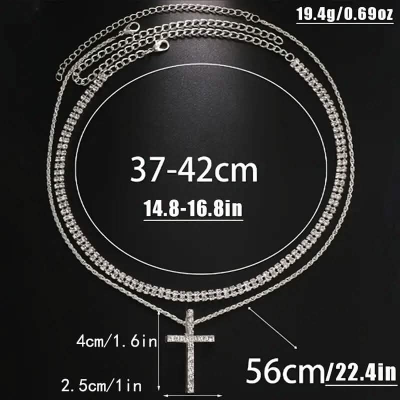 Women's Double Layer Artificial Crystal Cross Pendant Necklace DailySale