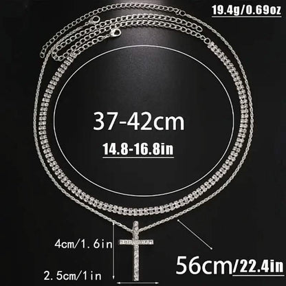 Women's Double Layer Artificial Crystal Cross Pendant Necklace DailySale