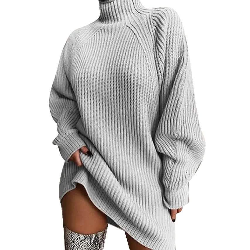 Women's Dress Sweater Dress Knitted Long Sleeve Loose Sweater Cardigans Turtleneck DailySale
