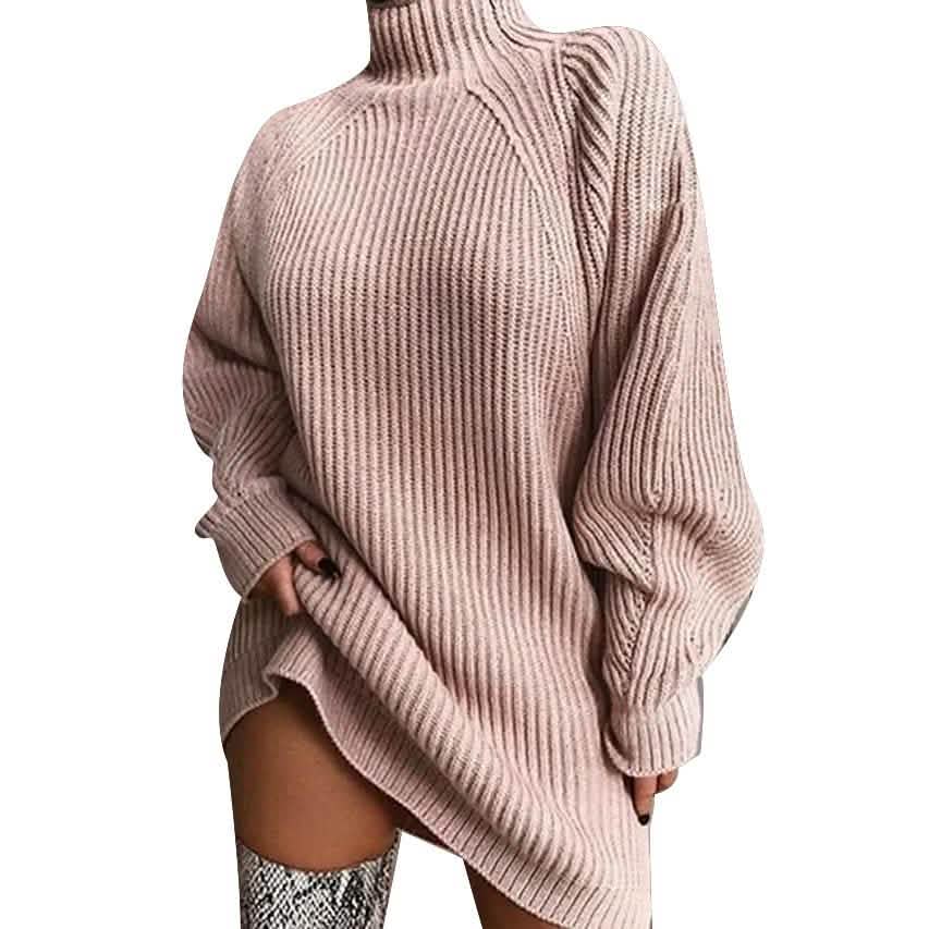 Women's Dress Sweater Dress Knitted Long Sleeve Loose Sweater Cardigans Turtleneck DailySale