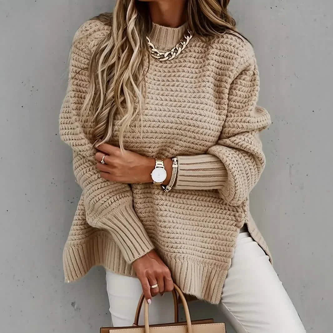 Women's Elegant Long Sleeve High-Low Hem Mock Neck Sweater DailySale
