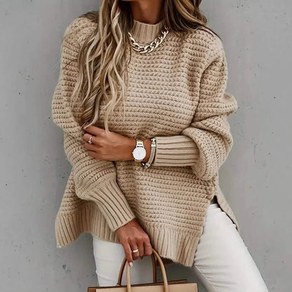 Women's Elegant Long Sleeve High-Low Hem Mock Neck Sweater DailySale