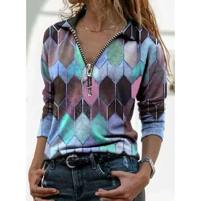 Women's Everyday V Neck Printed Long Sleeves DailySale