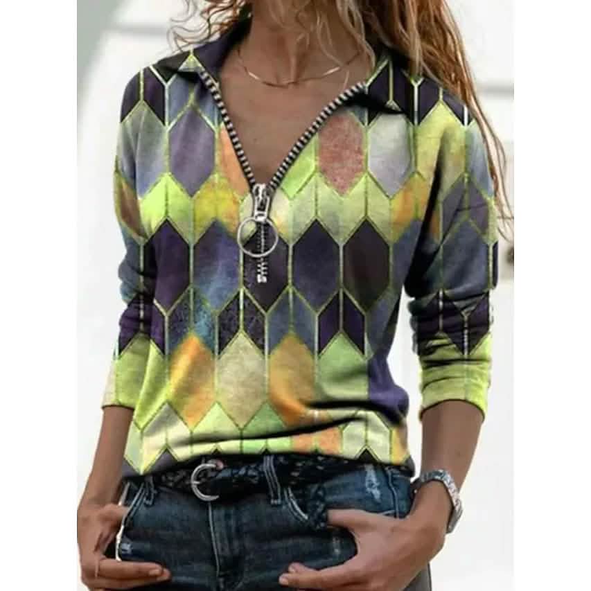 Women's Everyday V Neck Printed Long Sleeves DailySale