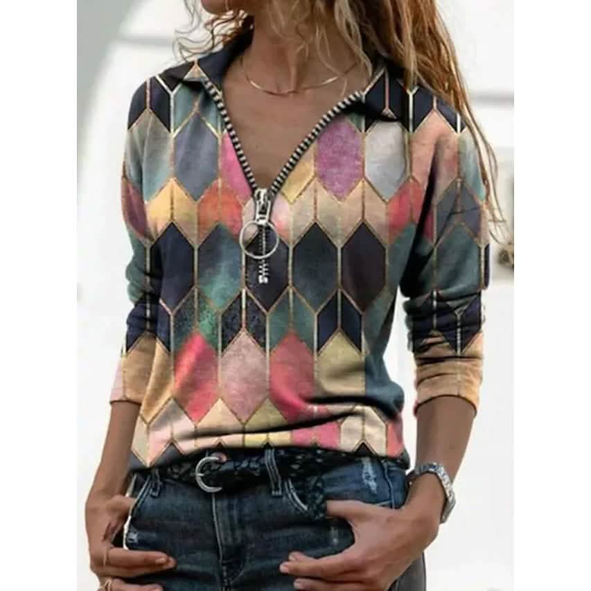 Women's Everyday V Neck Printed Long Sleeves DailySale