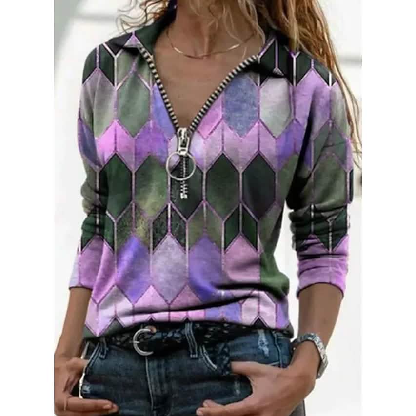Women's Everyday V Neck Printed Long Sleeves DailySale