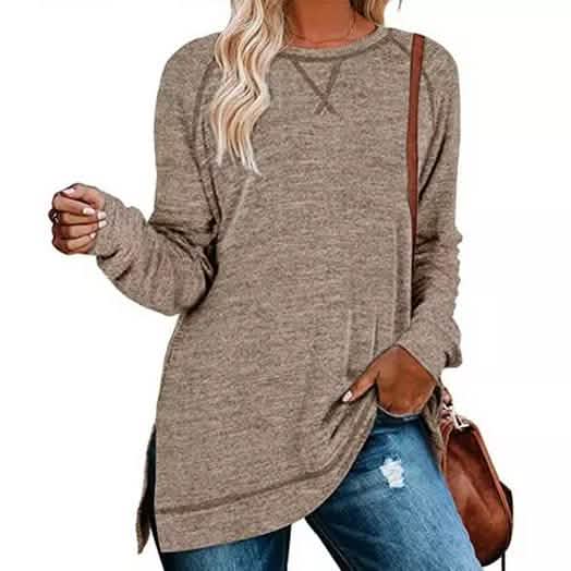 Women's Fall Long Sleeve Side Split Loose Casual Pullover Tunic Tops DailySale