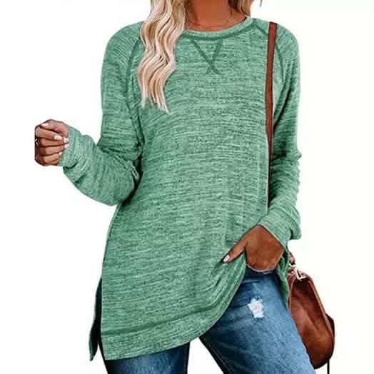 Women's Fall Long Sleeve Side Split Loose Casual Pullover Tunic Tops DailySale