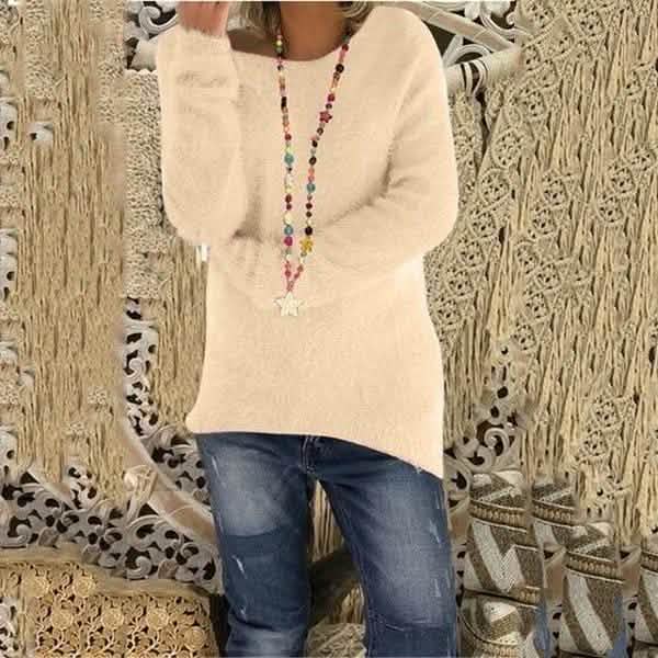 Women's Fashion Autumn and Winter Long Sleeve Knitted Sweaters Solid Color Warm Pullover Tops DailySale