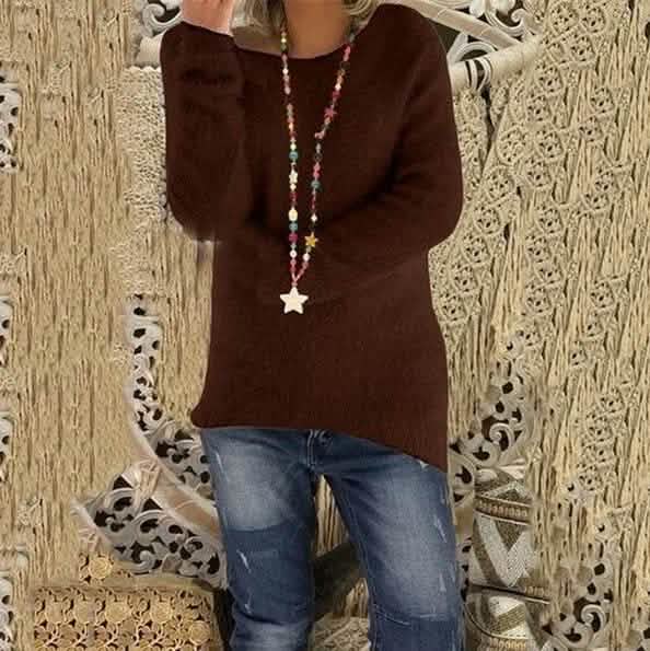 Women's Fashion Autumn and Winter Long Sleeve Knitted Sweaters Solid Color Warm Pullover Tops DailySale