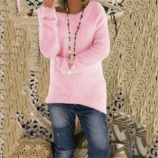 Women's Fashion Autumn and Winter Long Sleeve Knitted Sweaters Solid Color Warm Pullover Tops DailySale
