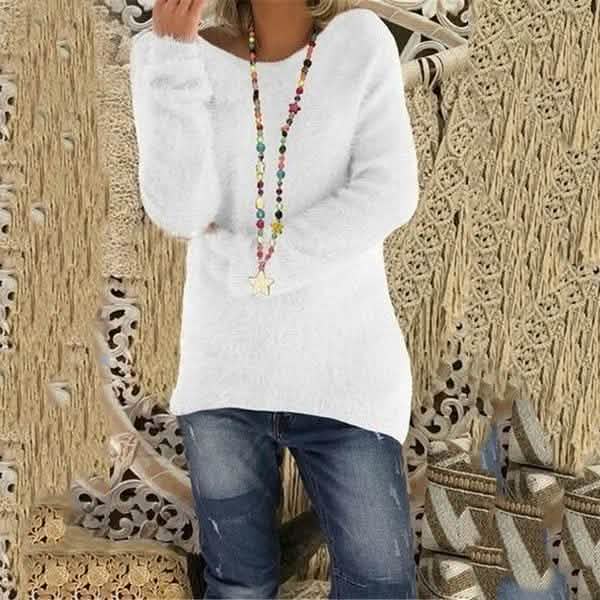 Women's Fashion Autumn and Winter Long Sleeve Knitted Sweaters Solid Color Warm Pullover Tops DailySale