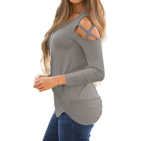 Womens Fashion Casual Loose Tunic Long Sleeved Shoulder Shirt DailySale