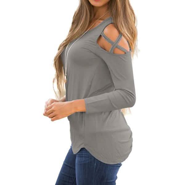 Womens Fashion Casual Loose Tunic Long Sleeved Shoulder Shirt DailySale
