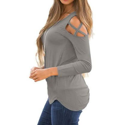 Womens Fashion Casual Loose Tunic Long Sleeved Shoulder Shirt DailySale
