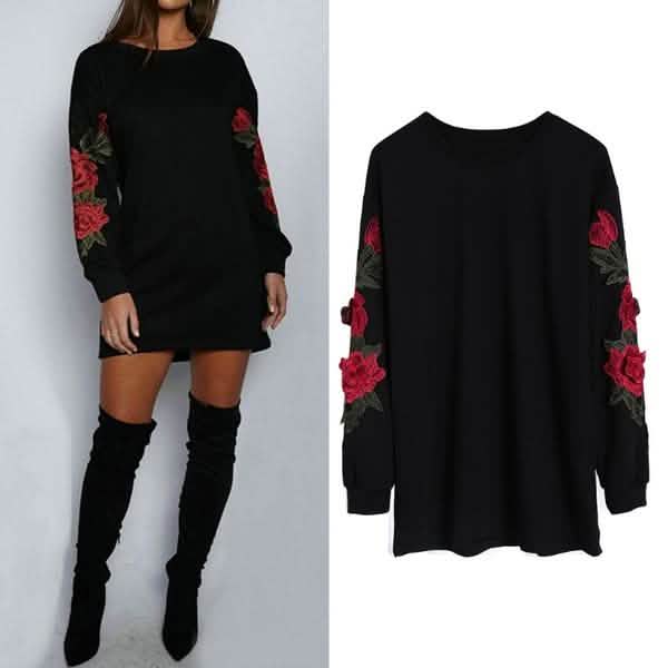 Women's Fashion Embroidery Long Sleeve Sweater Dress DailySale
