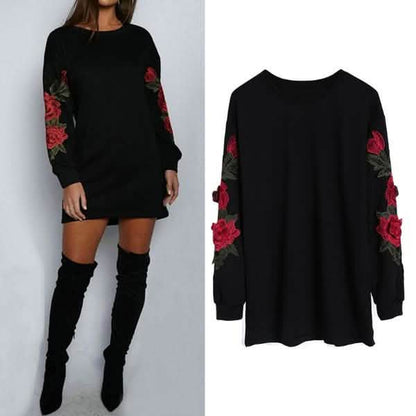 Women's Fashion Embroidery Long Sleeve Sweater Dress DailySale