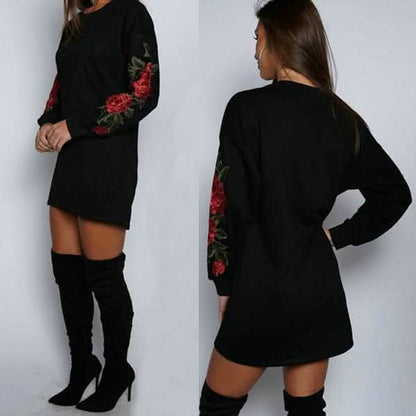 Women's Fashion Embroidery Long Sleeve Sweater Dress DailySale
