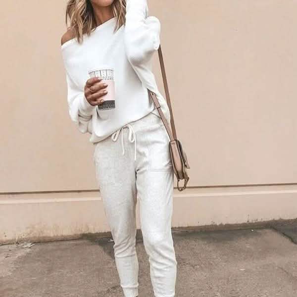Women's Fashion Off Shoulder Long Sleeve Sweater Casual Long Sleeved Sweatshirt Top DailySale