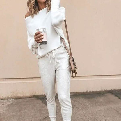 Women's Fashion Off Shoulder Long Sleeve Sweater Casual Long Sleeved Sweatshirt Top DailySale