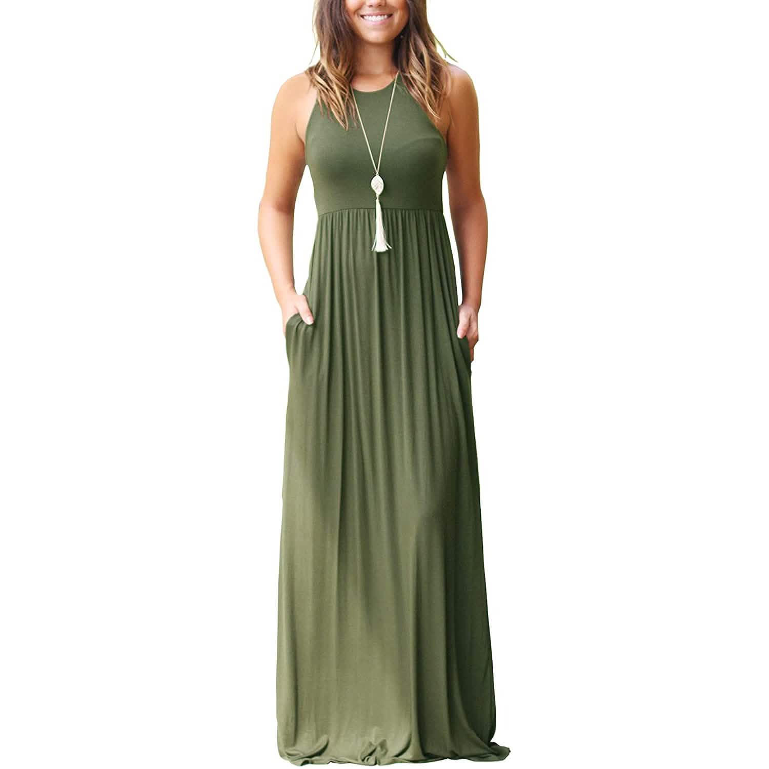 Women's Fashion Summer Sleeveless Racerback Loose Plain Maxi Dresses DailySale