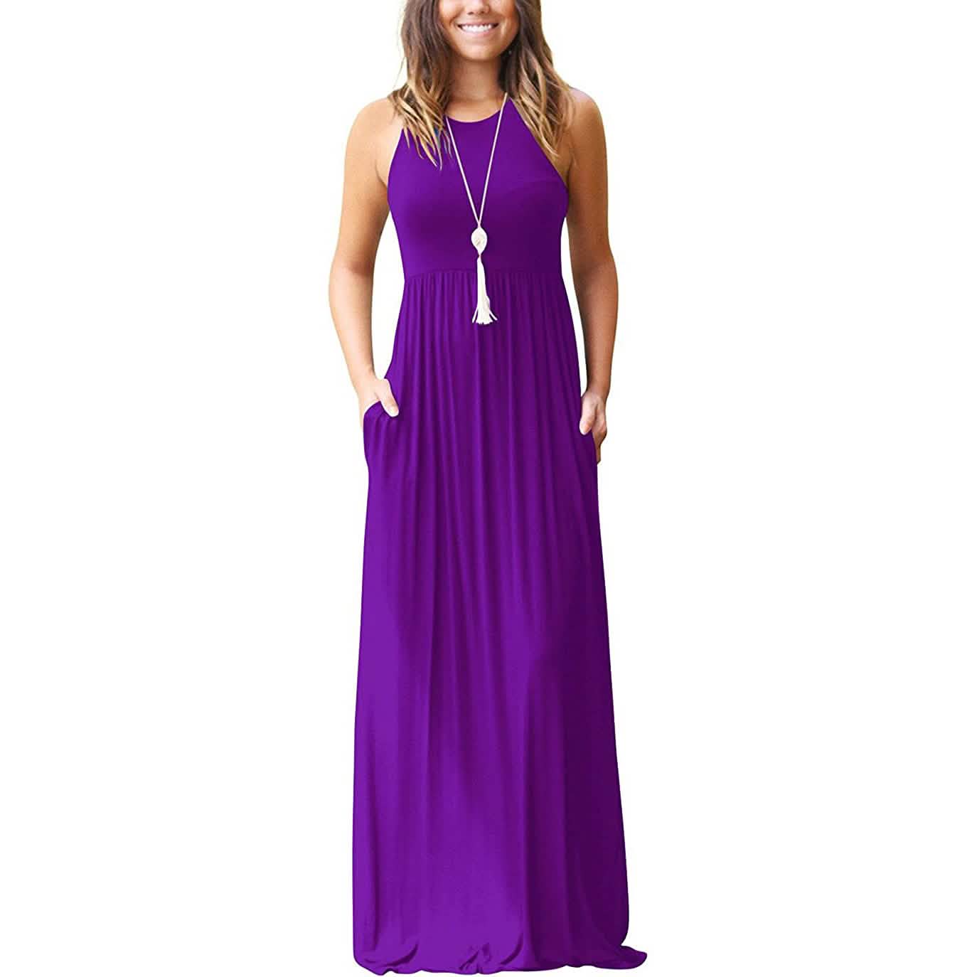 Women's Fashion Summer Sleeveless Racerback Loose Plain Maxi Dresses DailySale