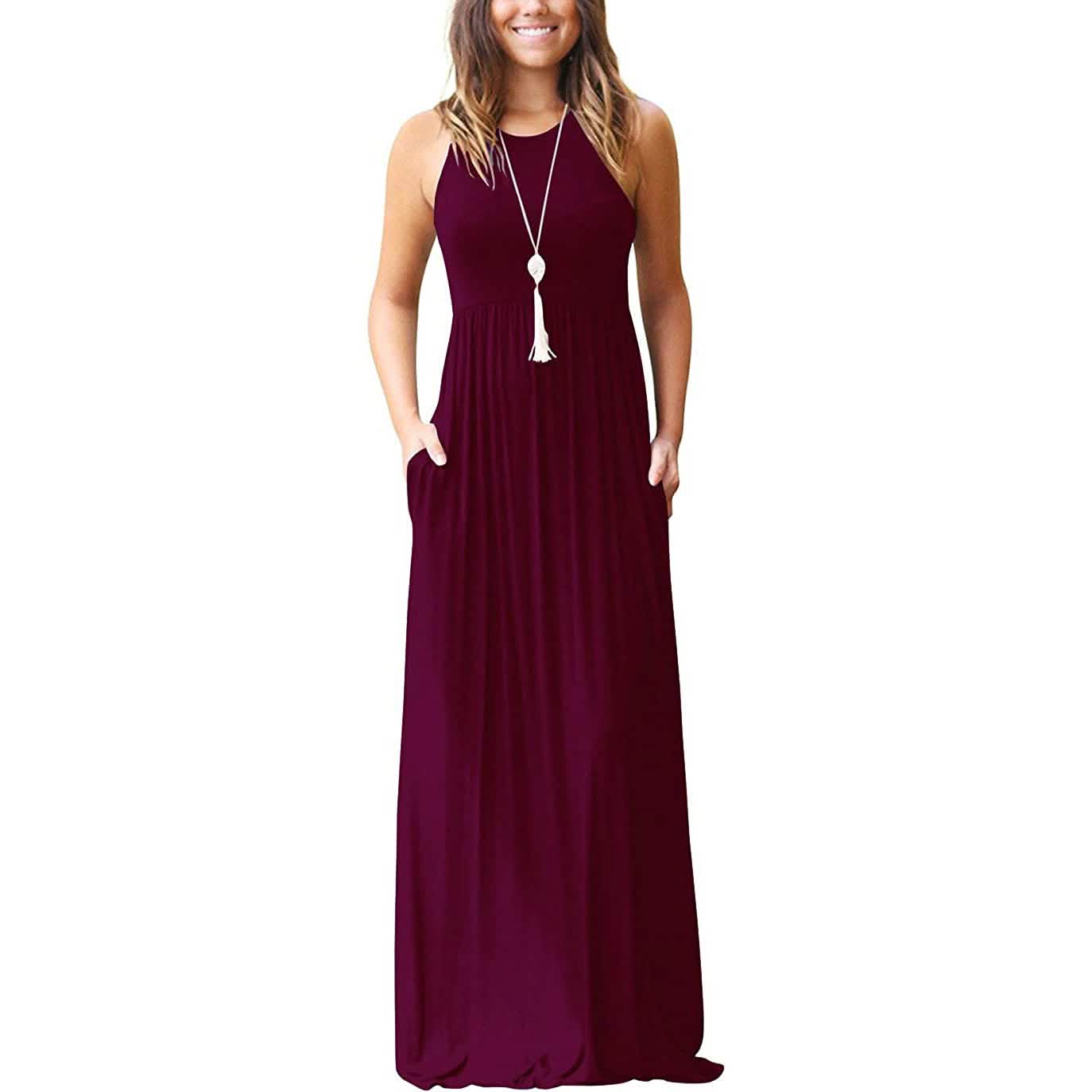 Women's Fashion Summer Sleeveless Racerback Loose Plain Maxi Dresses DailySale