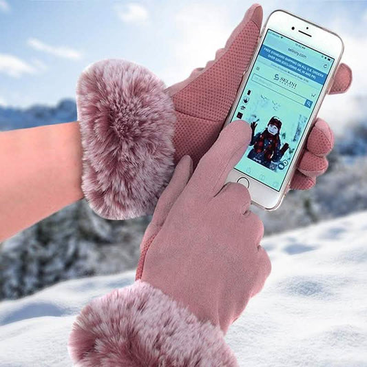Women's Faux-Fur Cuff Touch-Screen Gloves with Non-Slip Grip DailySale